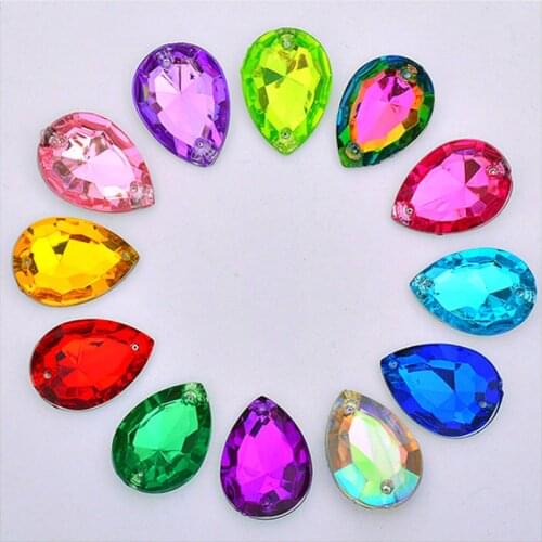 20pcs 13*18mm sewn colorful dripping diamond Strass rhinestones with acrylic applique trim for clothing jewelry production
