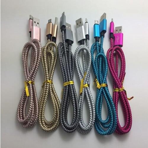 200pcs/lot 1M High Speed Metal alloy Head braided Data Cable Micro Usb Charging Cord Cable For Samsung galaxy s7 s6 s3 s4 htc lg