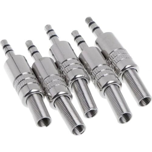 5 Pcs ​Nickel Plating 3.5mm 3 Poles Stereo Jack Plug Cable Solder Adapter