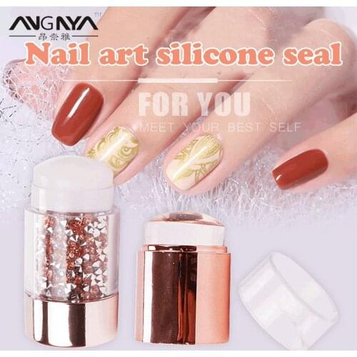 ANGNYA Newest Dual-ended Plating Diamond Decor Nail Stamper Seal Silicone Nail Art Stamper with Nail Scraper Stamping Nail Kits
