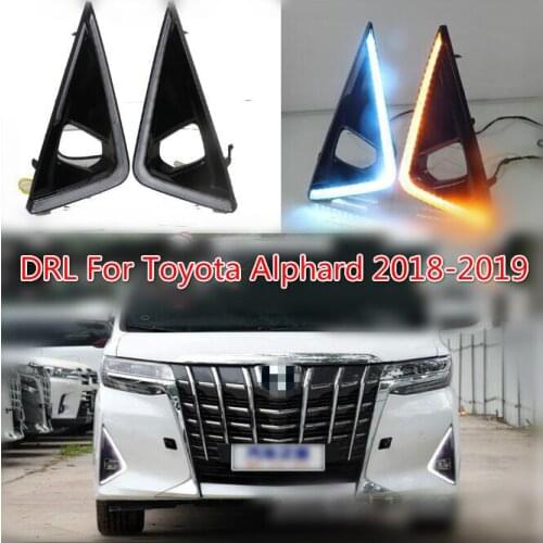 Car 1Pair LED Daytime Running Light For Toyota Alphard 2018 2019 Yellow Turn Signal Relay Waterproof 12V DRL Fog Lamp