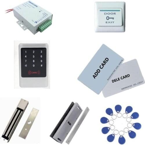 Standalone access controller kit,metal shell + power+280kg magnetic lock+280kg U-shape + exit button+10 keyfob ID tags,sn:Tset-7