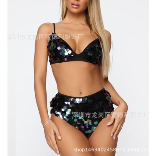 Free Shipping 2019 European And American-Style Cross-Border Sexy Sequin High-waisted Bikini Two-Piece Swimsuit Hot Selling