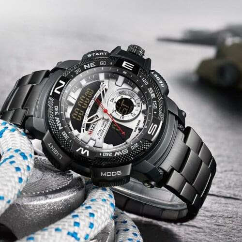 Dropshipping Men Watches Fashion Sport Waterproof Chronograph Quartz Mens Watches Led Digital Black Stainless Steel Male Clock