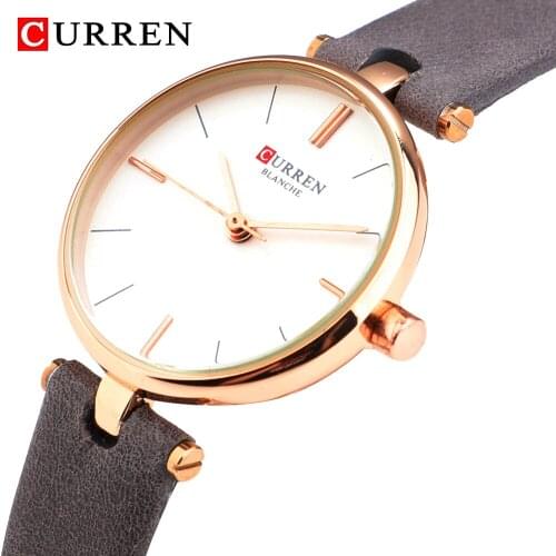 CURREN Top Brand Fashion Ladies Watches Leather Quartz Analog Watch Women Rose Gold Thin Casual Female Wristwatches Reloj Mujer