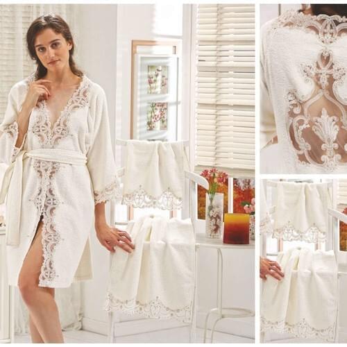 French Lace Womens Bamboo Bathrobe Set