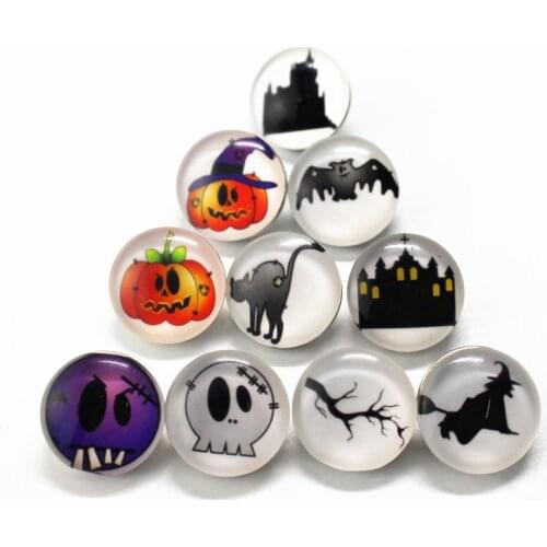 Hot selling 10pcs/lot glass Halloween snap buttons 18mm leather clasp snap button Bangles snap bracelet jewelry