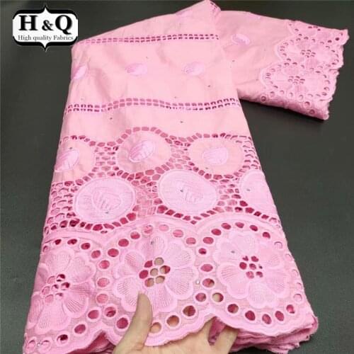 H&Q pink swiss lace punch cotton fabric 2021 high quality french voile lace 5 yards african fabric with stones for sewing party