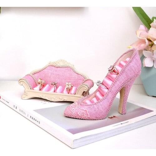 HOSENG Pink Princess High-Heeled Shoes Sofa Ring Storage Box Velvet Jewelry Packaging Wedding Earring Case Birthday Gift HS_461