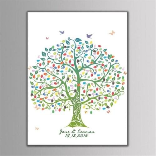 1Pcs Personalized Custom Wedding Signs Fingerprint Tree Signature Canvas Print Wedding Decoration Wedding Ingerprint Signature
