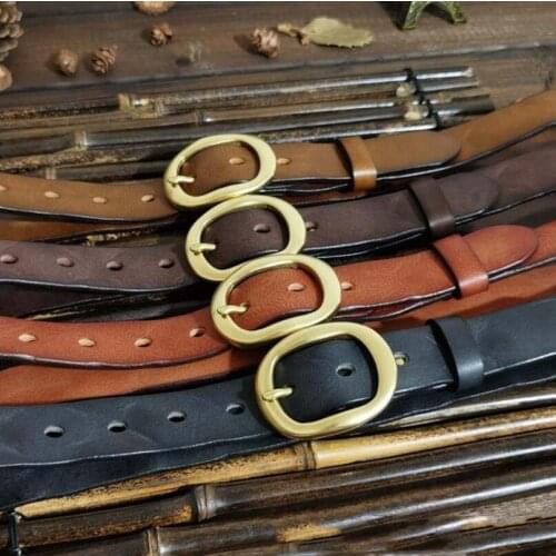 Personalized Fashion Korean Retro Trend Copper Buckle Belt Female Leather New Pure Cowhide All-Match Jeans Belt