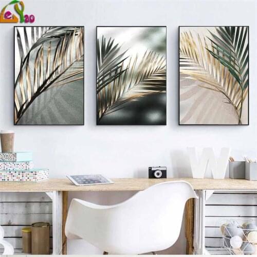 Golden Palm Leaf Plant Diamond Painting Botanical Nordic 3 PCS Embroidery Scandinavian Decoration Picture Artwork Home Decor