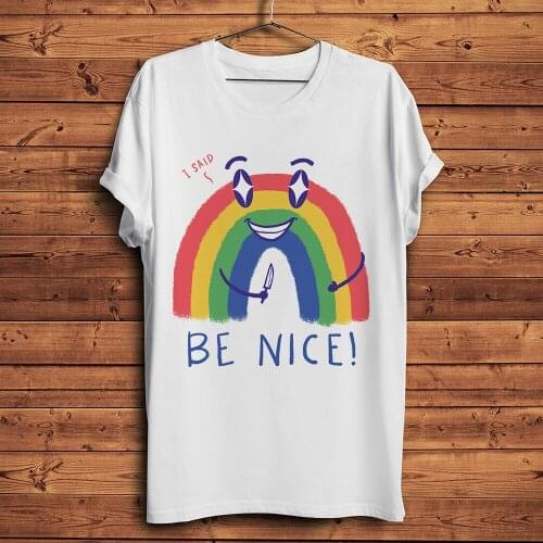 Kawaii rainbow be nice funny tshirt Men summer new White Casual short sleeve T Shirt Unisex streetwear tee