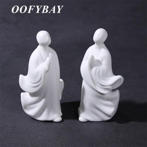 Ceramic Zen Buddha Statue White Porcelain Little Monk Crafts Living Room TV Cabinet Micro Landscape Ornaments Home Decoration