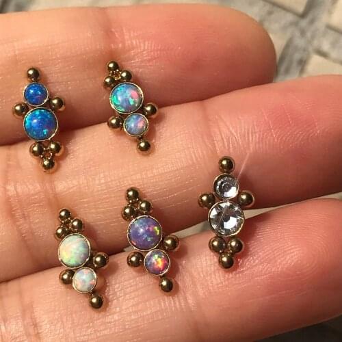 16g Internal Thread Opal Labret Piercing Cluster Lip Stud Ring Ear Cartilage Tragus Helix Daith Earring Piercing Body Jewelry
