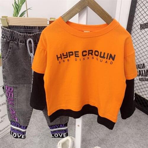 Baby Boys Clothing Sets Spring Autumn Childrens Fake two T-shirts+ jeans pants 2pcs Suits Sports Kids Clothes Fashion Clothes