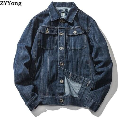 Bomber Denim Jacket Men Jean Coats Cotton Turndown Collar Long Sleeve Japanese Style Retro Casual Blue Loose Cowboy Clothing