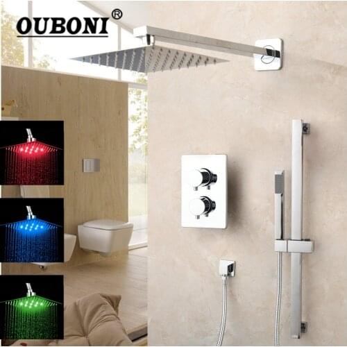 OUBONI Chrome Polish Bathrom Shower Faucet Set Rainfall Shower Head Solid Brass Mixer Water Control Wall Mounted Bath Shower Set