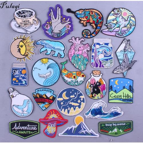 Mountain Adventure Patch Embroidered Patches For Clothing Travel Nature Patches For Clothes Space Wave Jacket Accessories