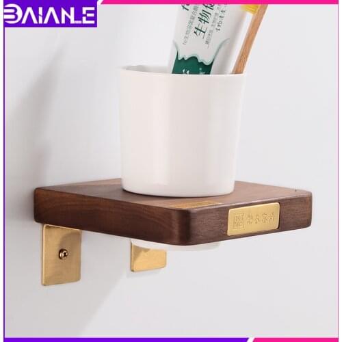 Toothbrush Holder Wall Mounted Glass Cup Tumbler Holder Brass Wood Bathroom Accessories Tooth Brush Holder Set Nordic Style