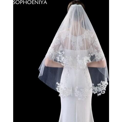 New Arrival Two layer short wedding veils 2020 Lace Appliques Bridal veil accessoires de mariage Cheap wedding accessories