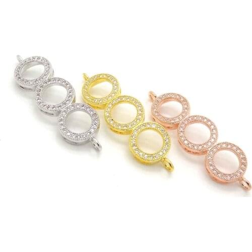 New Jewelry Findings Link Connectors 18K Plated Gold Micro Pave Zircon Crystal Beads For Fashion Bracelets DIY Accessories 10Pcs