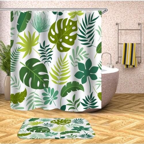 OLOEY 3D Green Plant Floral Polyester Shower Curtains Washable Bathroom Decor Screens for Bathroom Shower Customized