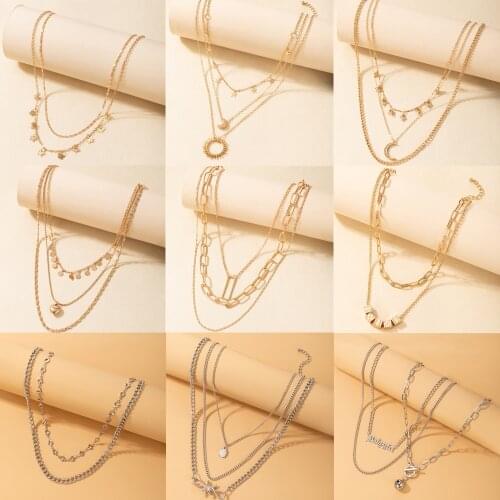 Tocona Boho Map Moon Pendant Neckalce for Women Charms Multi-layer Butterfly Tassel Geometric Chain Choker Party Jewelry Collar