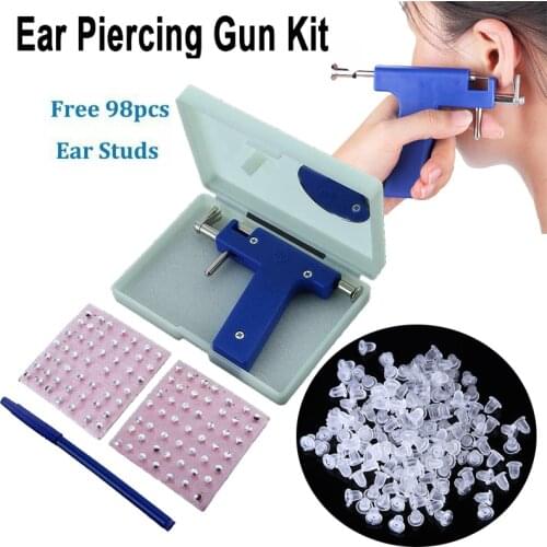 Pro Ear Piercing Gun with 98pcs Studs Kit Tool Set Ear Nose Navel Body Piercing