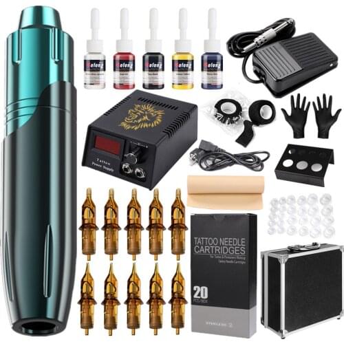 Professional Tattoo Machine Kit cartridge needle tattoo pen tattoo gun machine kits Power Supply pedal 20pcs needle cartridge