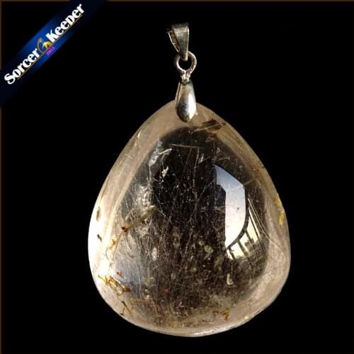 Rare Natural Quartz Gold Rutilated Garden Quartz Crystal Love Necklace Pendant natural minerals Fish Tank Beads OS539