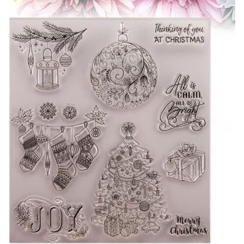 Silicone Clear Stamps Cling Seal Sheet Christmas Themed Rubber Stamps for DIY Scrapbooking Photo Album Diary Decoration (T1404)