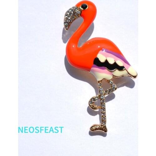 Rhinestone Flamingo-Brooches for Women Enameled Pin Multi Color Ladies party Gifts Coat Garments Accessories Fashion Jewelry