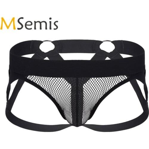 Msemis Sexy Men Underwear Lingerie Fishnet Jockstrap Men Underwear Gay Mens Panties Open Pouch Underwear Gay Sexy Thongs Briefs