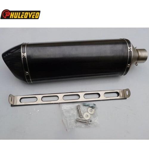 Universal ID:51mm/54mm/57mm/61mm/63mm/65mm Black Stainless Steel Motorcycle Muffler Exhaust Pipe Escape Demper with Carbon Tip