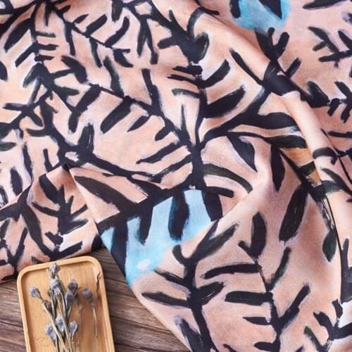 High quality silk flax tissu Branch printing fabric High-end customized dresses and scarves fabrics