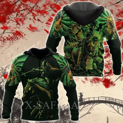 Japan Ninja Warrior Tattoo Samurai Masks 3D Print Size Hoodie Man Women Harajuku Outwear Zipper Pullover Sweatshirt Unisex-1