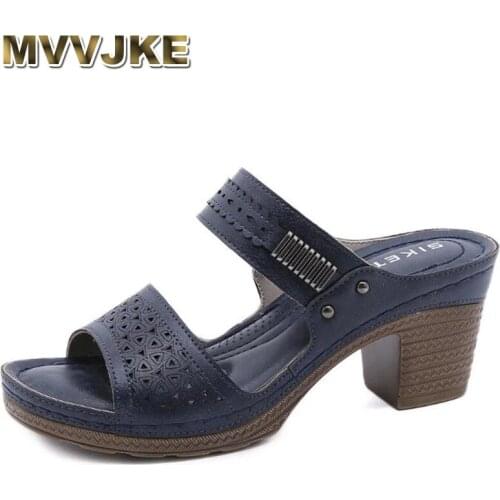 MVVJKE New Female Sandals fashion Summer Slippers Ladies High Heels Square Open Toe Slides Party Shoes Women Sandals for Women
