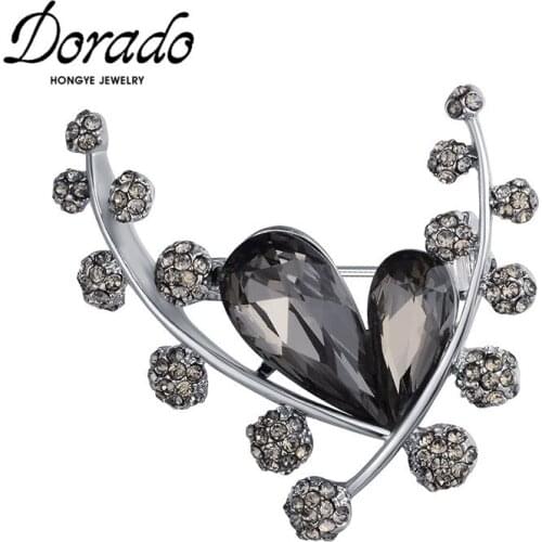 Dorado Charm Crystal Black Heart Brooches For Women Collar Brooch Party Pins Fashion Clothing Jewelry Accessories 2020 Gift