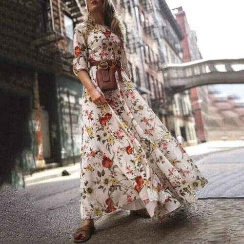 Women Summer Flower Boho Long Maxi Dress Evening Party Beach Sundress