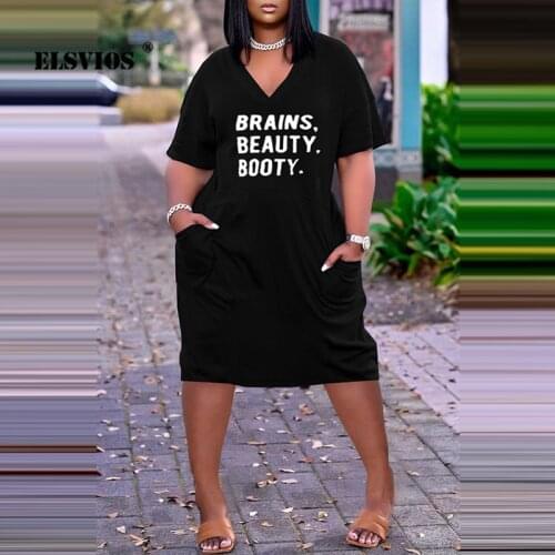 Casual Summer Women V Neck Letters Printed Fashion Loose A-line Dress Elegant Slim Pocket Short Sleeves Home Soft Ladies Dresses