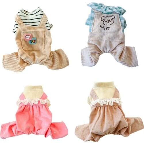 Winter Warm Puppy Cat Dog Jumpsuit Plaid Stripe Pet Clothes Overalls for Small Dogs Pomeranian Shih Tzu Pajamas mascotas Costume