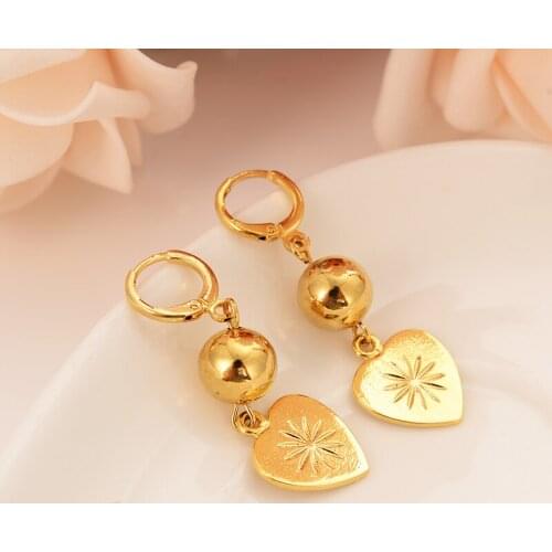 Gold Heart beads drop Earrings Women/Girl,Love Trendy fashion Jewelry wedding bridal party kids children best gift