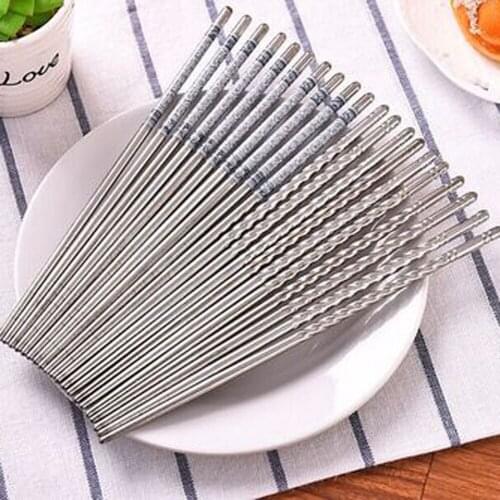 1 Pairs Stainless Steel Chopsticks Anti-skip Thread Style Durable Chinese Tableware Kitchen Tool