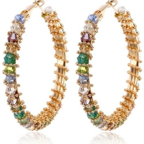 100% Silver 925 Jewelry Gemstone Earrings Bohemia Big Rould Circle Hoop Earrings For Women Engagement Anniversary Party Gift