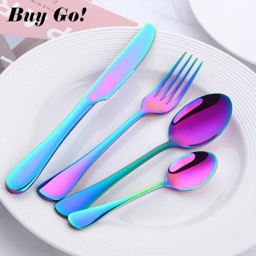 2 Sets Colorful Flatware Set Forged 18/8 Luxury Cutlery Set Stainless Steel Utensils Kitchen Dinnerware Knife Fork Spoon Set
