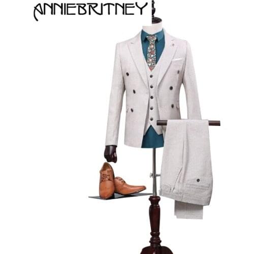 2018 Brand New White Formal Men Suit Set Slim Fit Gentle Prom Tuxedo Marriage Groom Blazer Style Jacket+Vest+Pant 3 Piece Terno