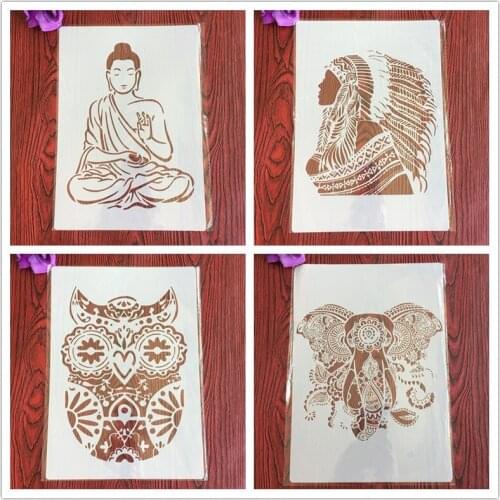 4pcs / set A4 Stencils Painting Coloring Embossing Scrapbook Album Decorative Template for walls Mandala stencil templates