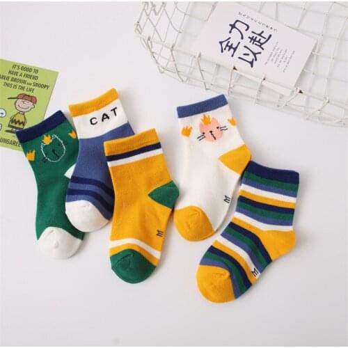 5Pairs/Lot Baby Socks Autumn Cotton Cartoon Animal Kids Socks Cat Girls Cute Newborn Boys Toddler Children Socks 1 2 3 4 5 6 9Y