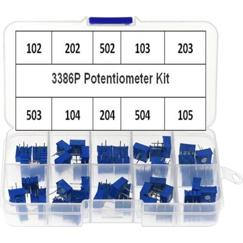 50PCS/LOT 3386P 1K-1M ohm 10values*5PCS 3386 Potentiometer 102-105 Multiturn trimming potentiometers kit